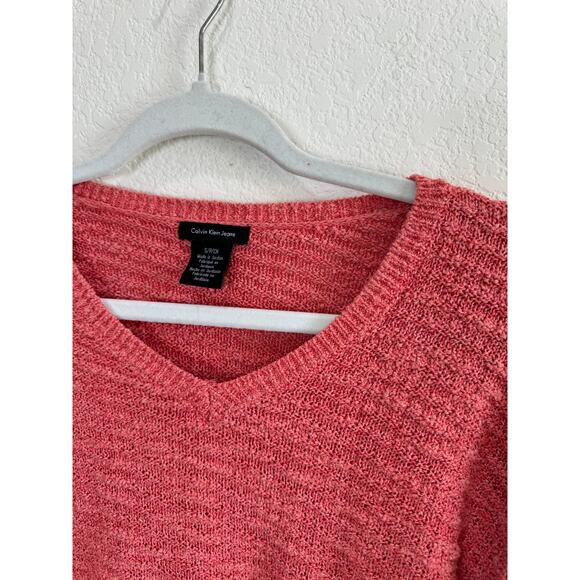 Women's Calvin Klein Pink Sweater Knitted V-Neck Casual Comfy Winter Small - Picture 4 of 10